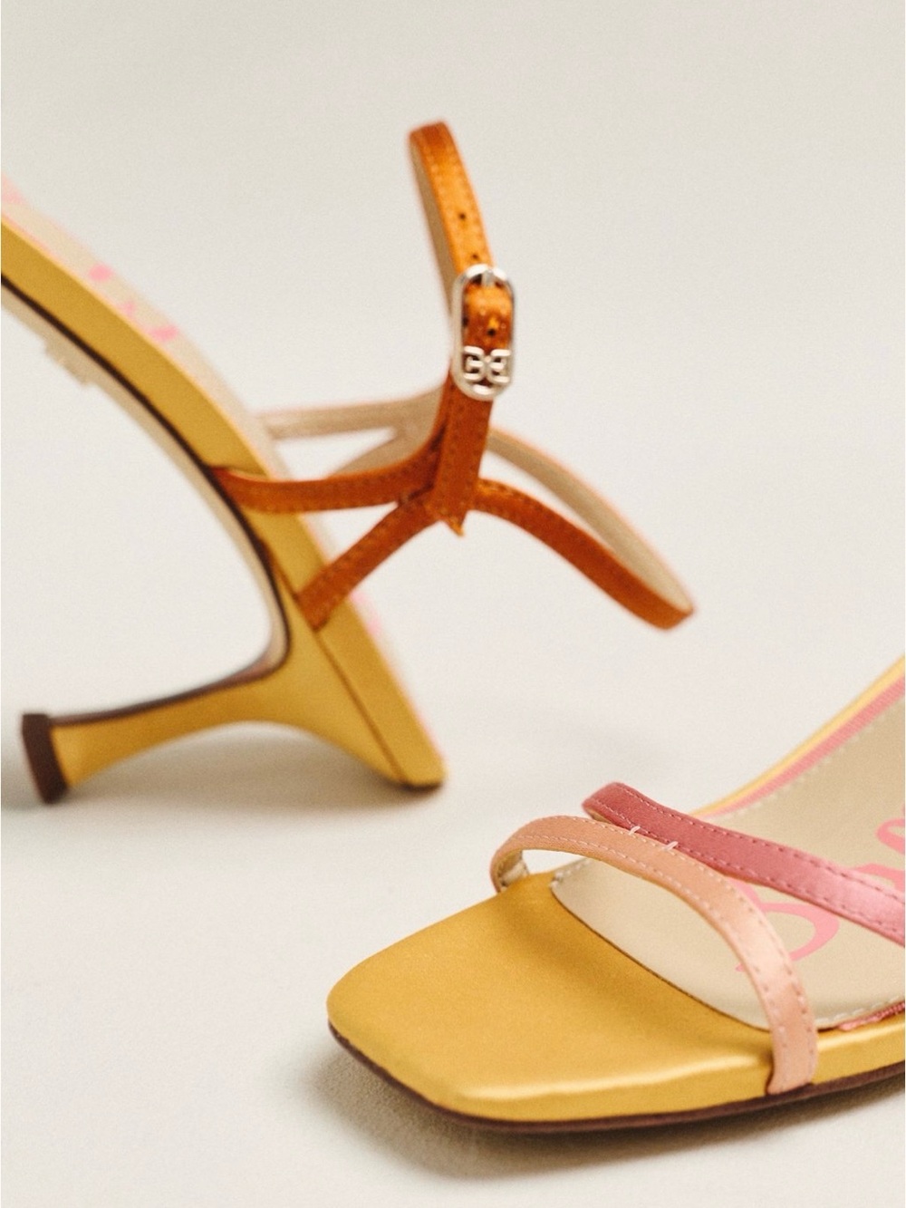 Sam Edelman Presley satin Ankle Strap Kitten heels Pink/Orange - Picture 3 of 9